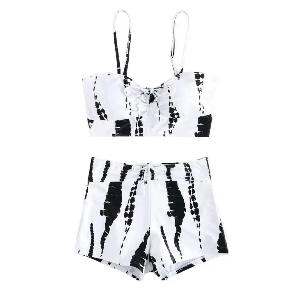 Women Swimsuit Women Two Piece Sets High Waist Swimsuit Stylish Lace-up Bikini Set with Push Up Design High Waist Elastic Band for Women Contrast for Beachwear