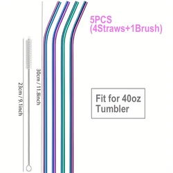Durable Stainless Steel Reusable Color Straw Set with Cleaning Brush (30cm)