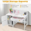 Kids Desk and Chair Set, Children Wooden School Learning Table w/Drawer & Storage Cabinets, Student Writing Computer Workstation 4