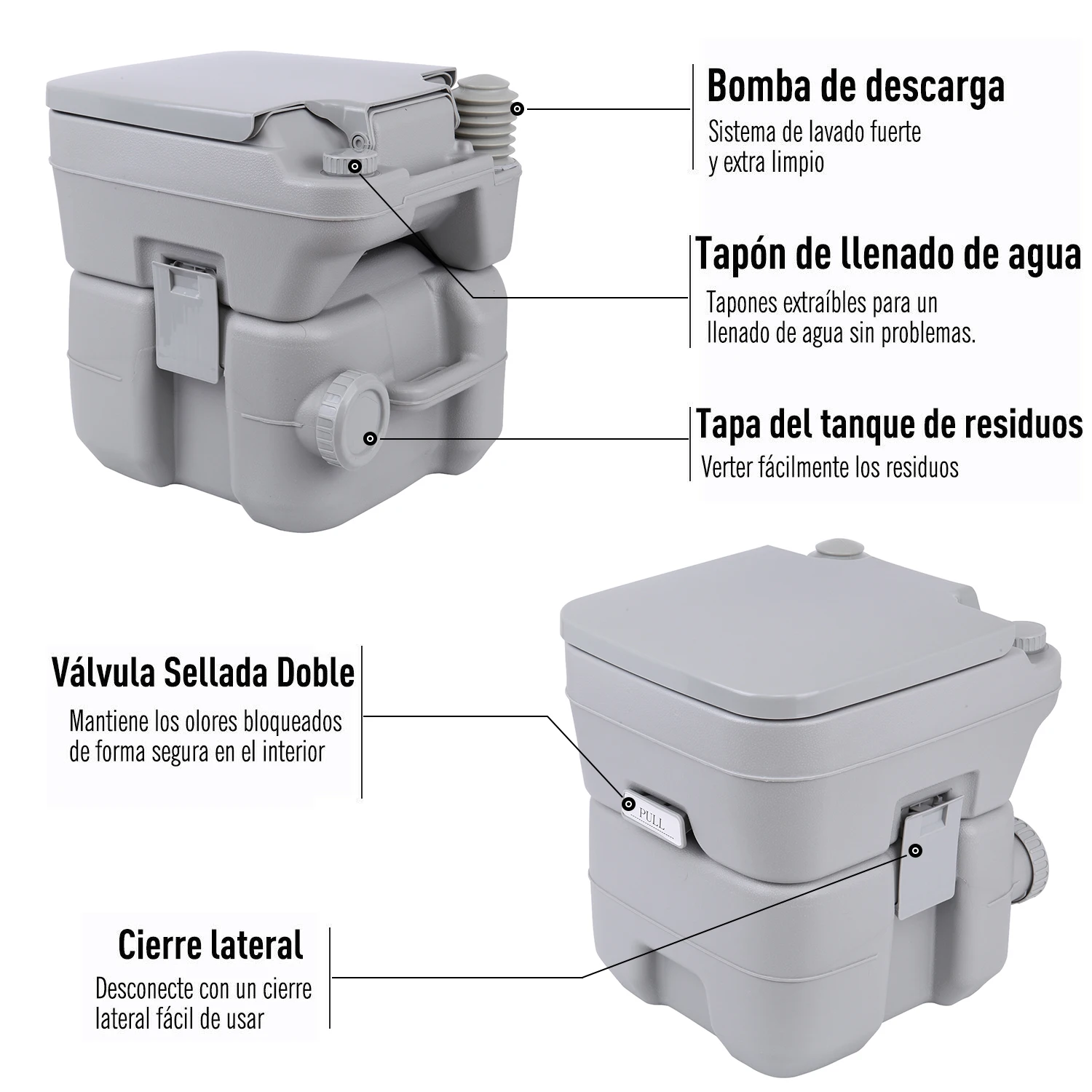 20L Portable Flushing Toilet for Camping, Caravans and Boats Camping