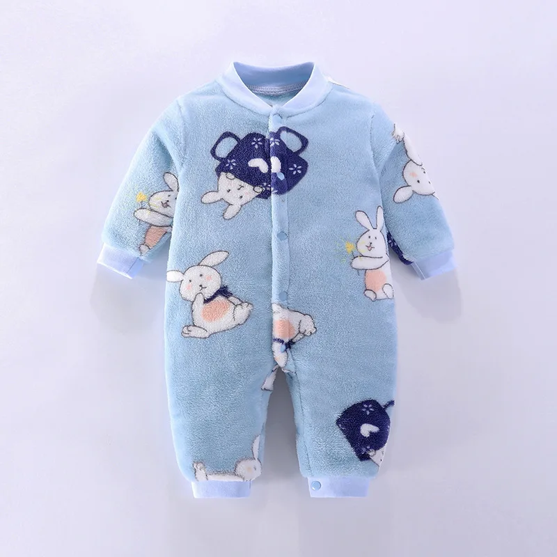 2022 New Baby Girl Boy Thick Romper Warm Winter Newborn Infant Baby Dinosaur Fleece Romper Jumpsuit Soft Pajamas Clothes images - 6