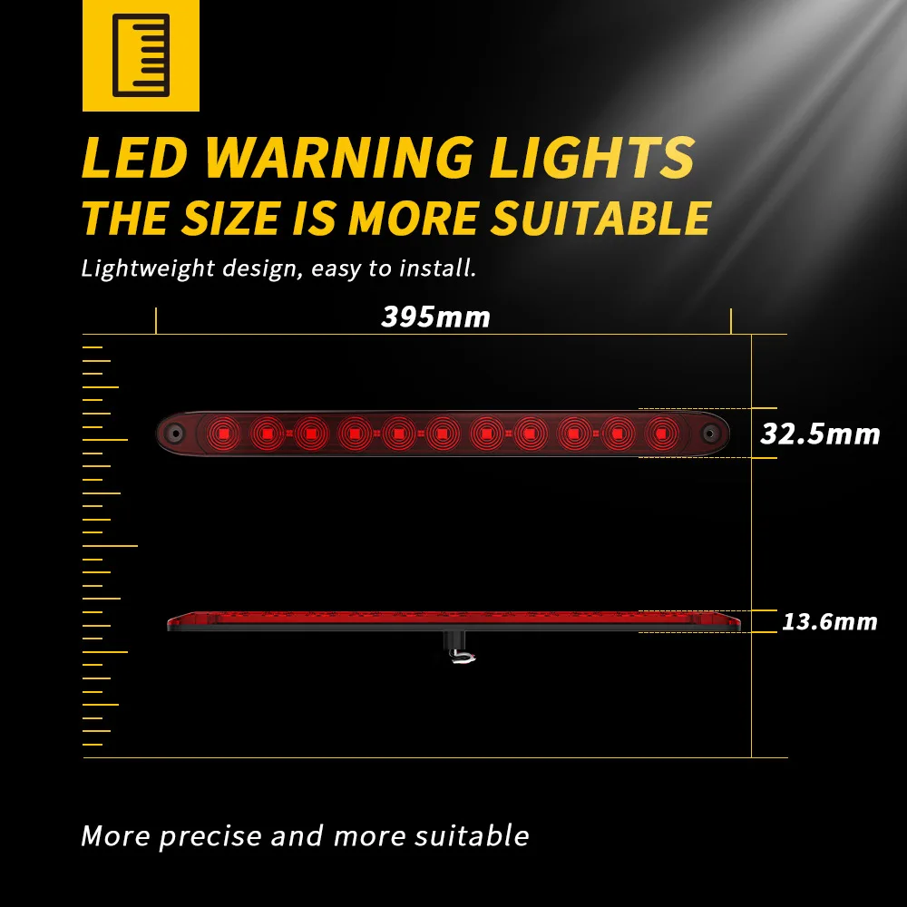 트럭 사이드 마커 표시등, 11LED 픽업 추가 브레이크등, 주행 경고, 테일 스톱 램프, 하이 로우, 12V, 15 인치, 1 개