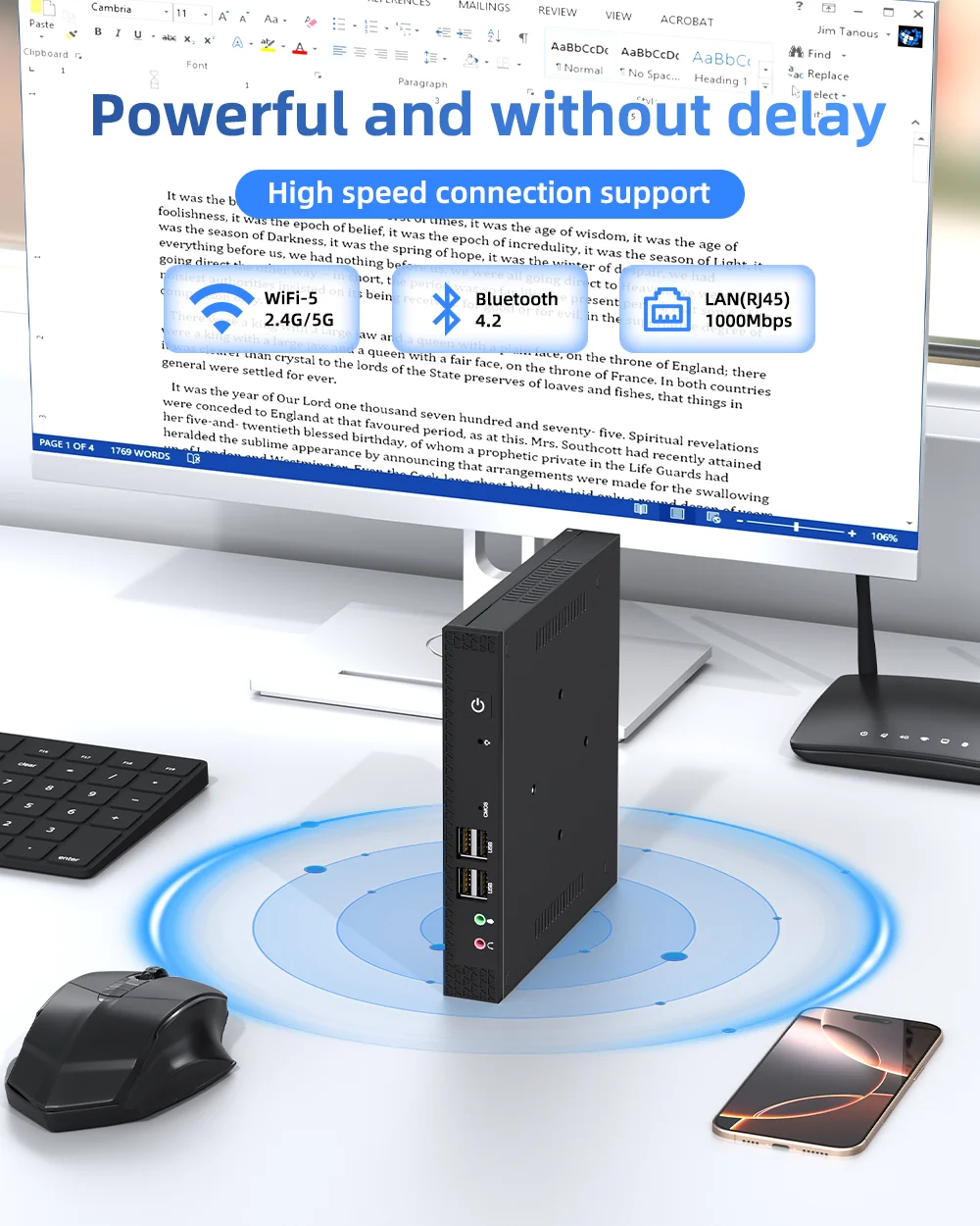 TexHoo Mini PC Intel I5-7300HQ/I7-9750H ITX Portable PC Win 10 Pro 8GB DDR3L 256GB SSD WiFi+BT 4K@60Hz Office Mini Computer