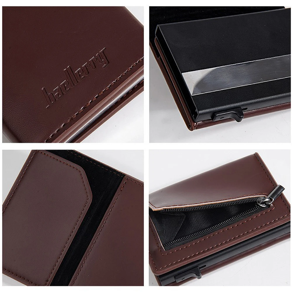 Men's Slim Metal Card Case Wallet - Baellerry Slide Push Automatic Eject RFID Protected, Business Gift Box