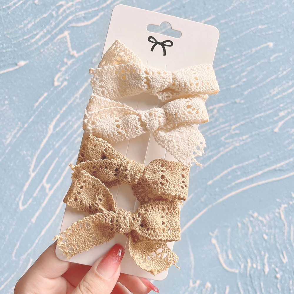 4Pcs/Set Sweet Lace Bowknot Hair Clips for Girls Newborn Boutique Bows Hairpins Barrettes Headwear Baby Hair Accessories Gift 6