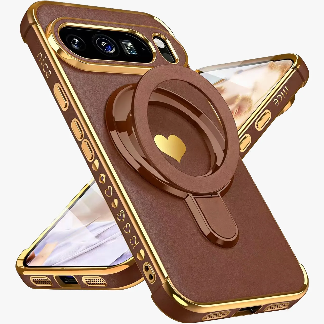 Love Heart Magnetic Stand Holder Case with Airbag Plating Soft Cover