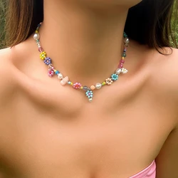 Boho Colorful Seed Bead Flower Necklace - Handmade Short Choker 2023 Fashion Jewelry Accessories (S02)