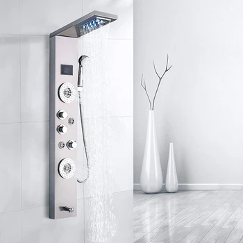LED Shower Panel Waterfall Rain Digital Display Shower Faucet Set SPA Massage Jet Bathroom Column Mixer Tap Tower System 2