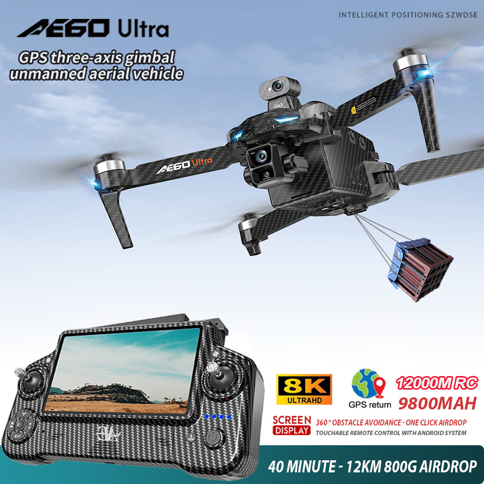 AE60 GPS Drone 8K Professional HD Camera 3-Axis Gimbal Aerial Brushless Obstacle Avoidance Screen WIFI FPV Drones RC Quadcopter