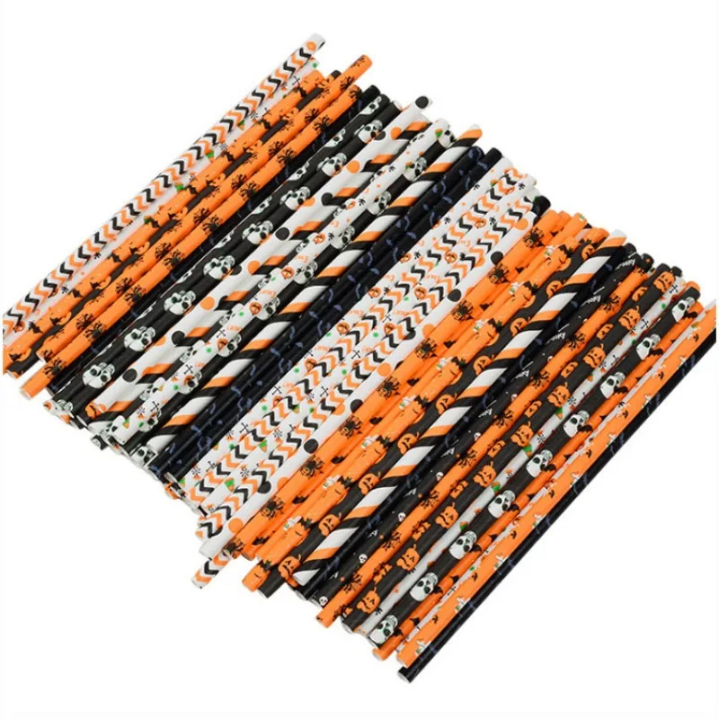 50/100 Pcs Halloween disposable paper straw Bat Pumpkin Straw for Halloween