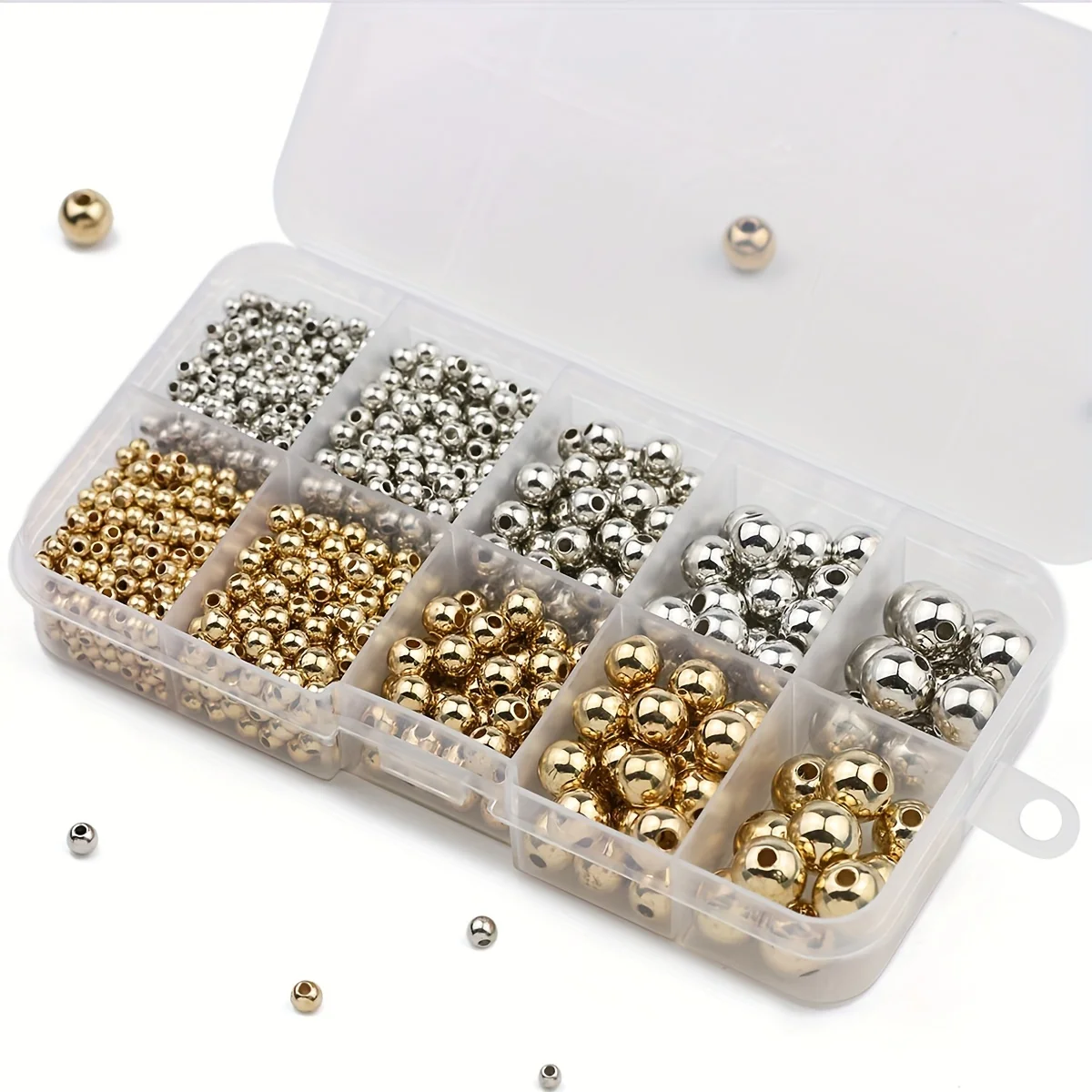 DIY 팔찌 목걸이 쥬얼리 제작 액세서리용 CCB 라운드 스페이서 루즈 비즈, 금 실버 도금, 3mm, 4mm, 6mm, 8mm, 10mm, 950 개 상자