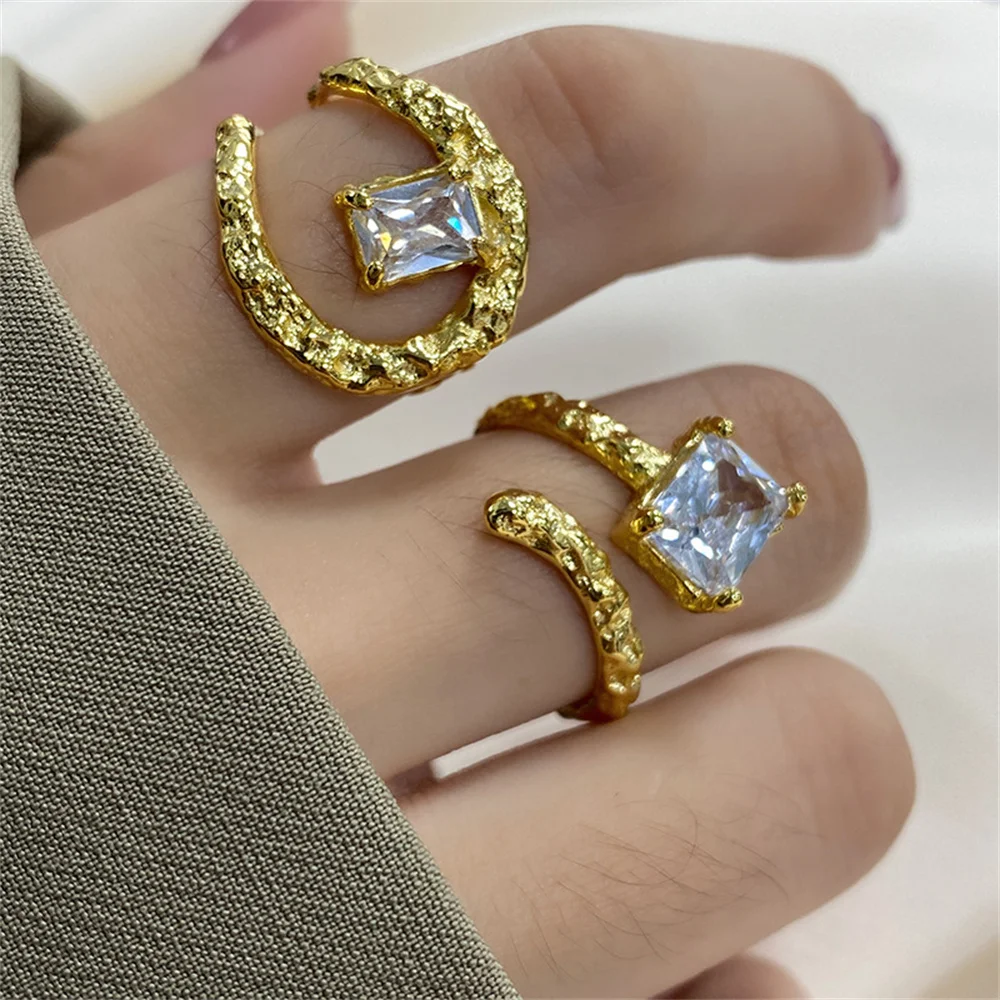 

NCEE Silver Color Simple Irregular Hollow Geometric Crystal Zircon Ring Female Fashion Temperament Hip-hop Classic Gift