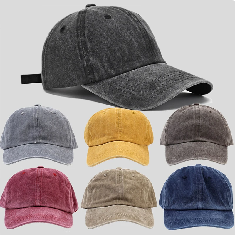 

Solid Color Baseball Cap Vintage Denim Spring Summer Washed Hats For Men Women Retro Sun Hat K-pop Fashion Cotton Snapback Caps