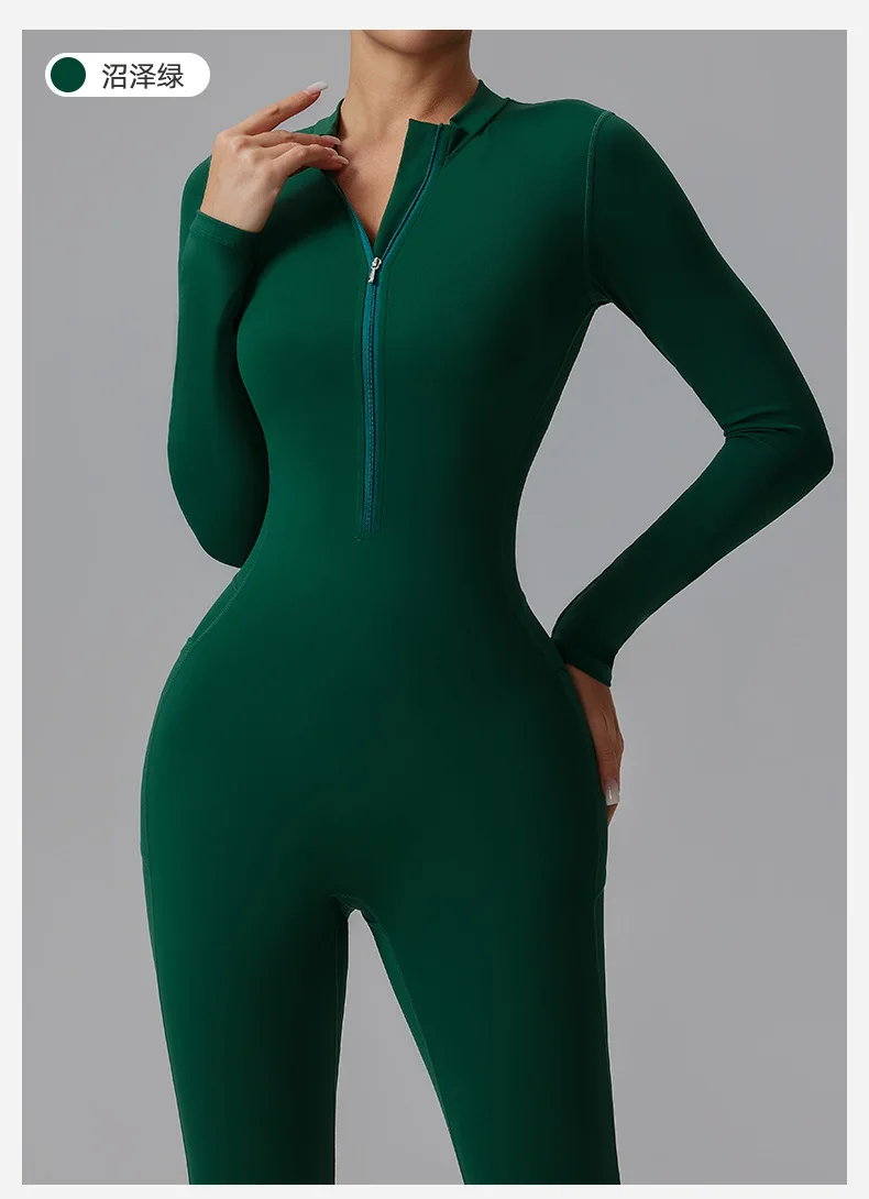 Damen-Trainings-Body mit halbem Reißverschluss, Yoga-Trikot mit nacktem Gefühl und schmaler Passform, nahtloser Tanz-Ganzanzanzug für Fitnessstudio, Fitness, S-XL – Detail 15