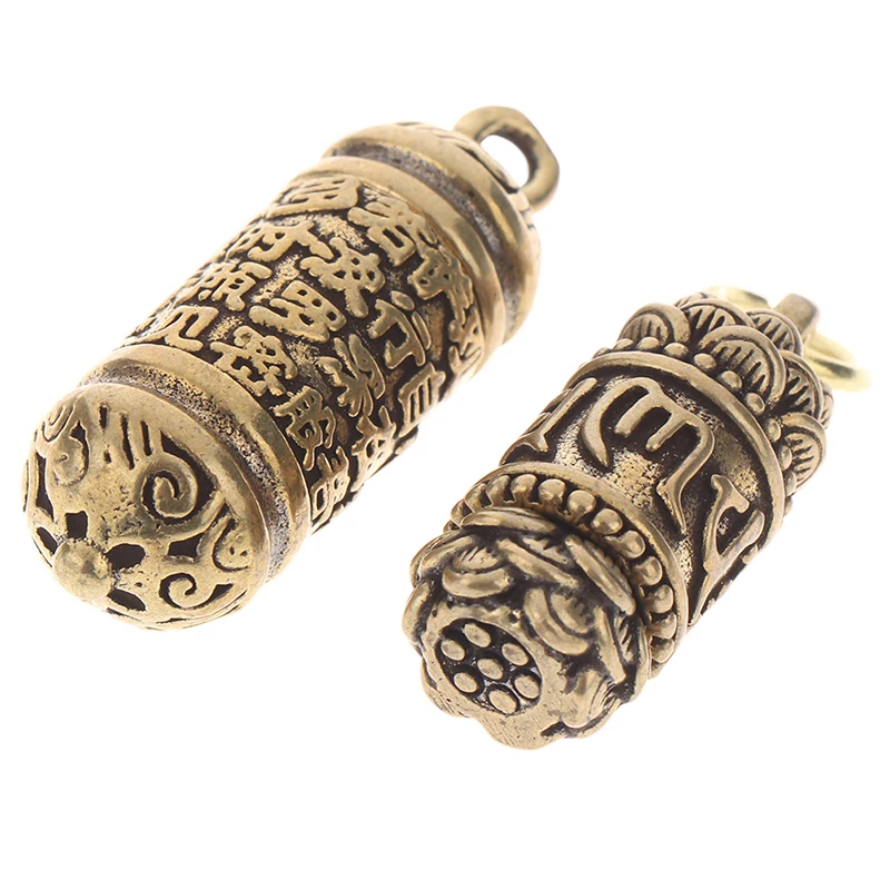 Pendant Keychain Brass Buddha Sutra Cylinder Pendant Keychain Hanging Necklace Jewelry Pill Box Medicine Case Container Bottle Keychains Gift brass pendant keychain