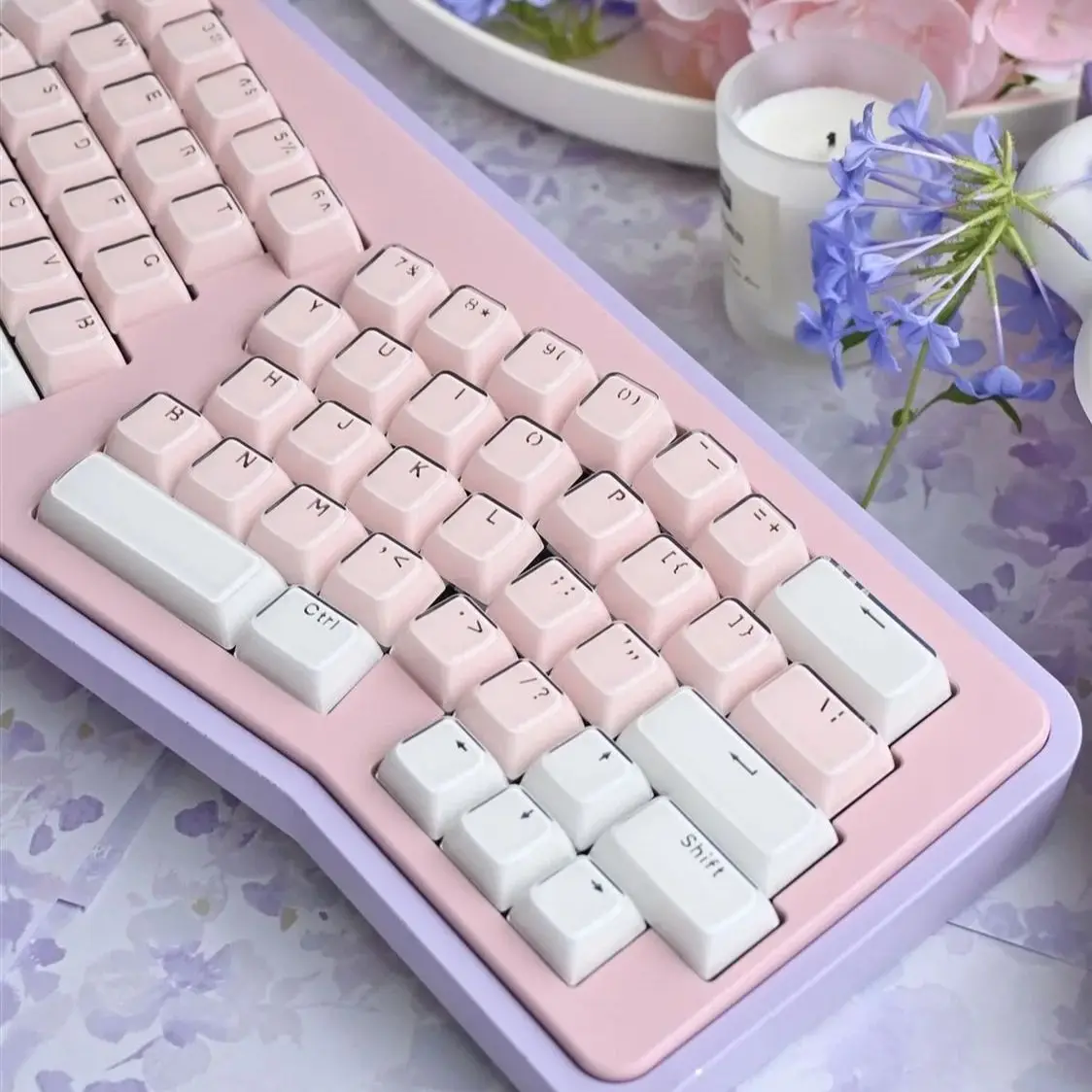 Teclado mecânico translúcido para alice, cor-de-rosa, perfil