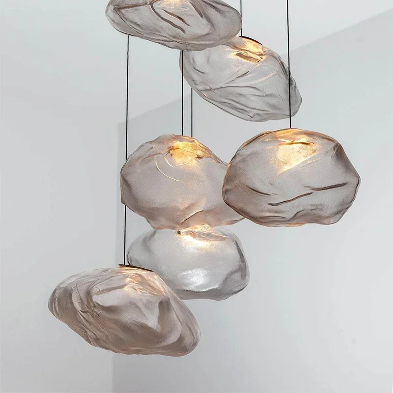 

Modern Cloud Design Smoky Grey Glass Pendant Light Art Hanging Lamp Decorative Blown Lights Restaurant Chandelier