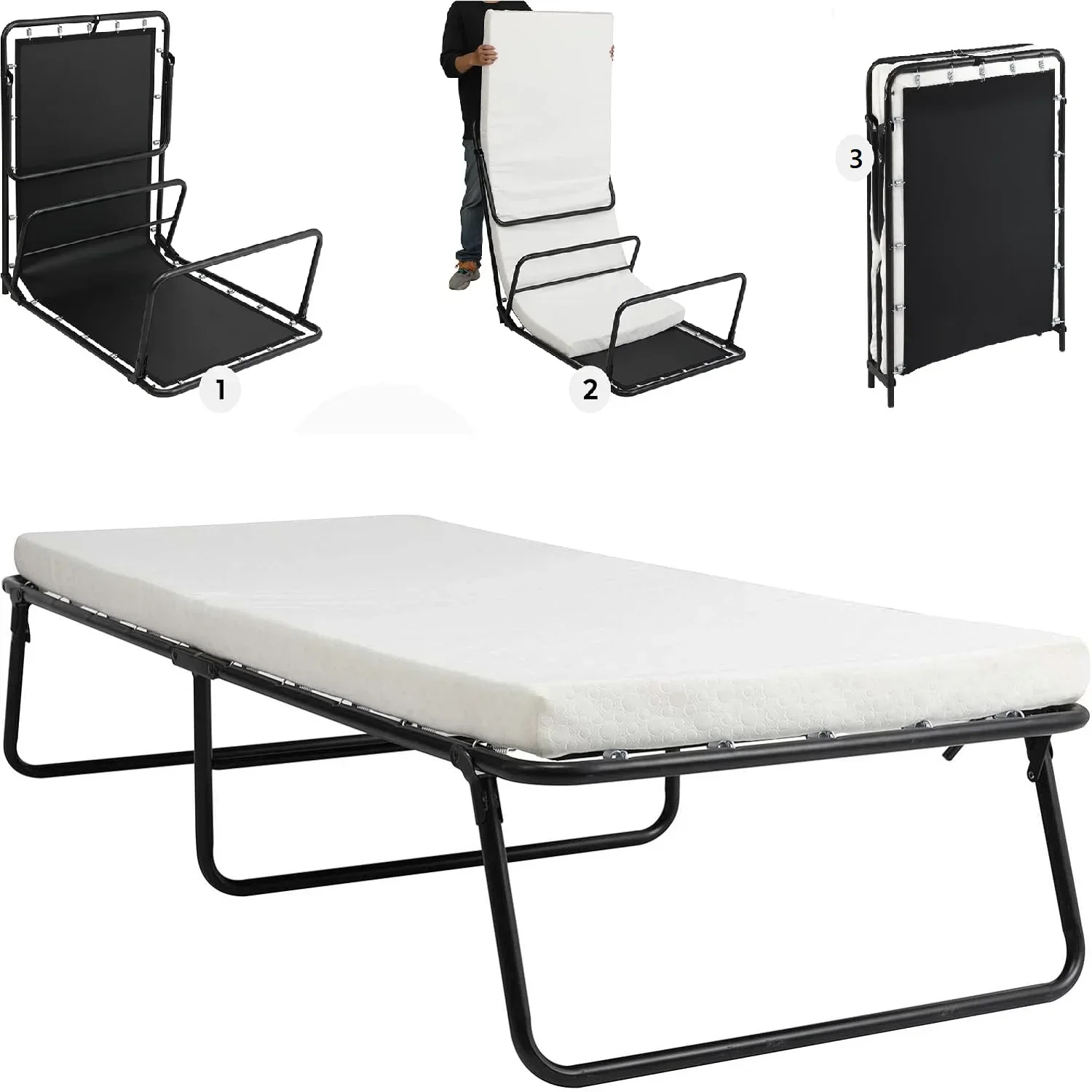 For Folding Bed,Adult Guest Bed,80x190cm with 7cm Thick Memory Foam Mattress, Single Bed, Foldable Bed with Mattress Portable
