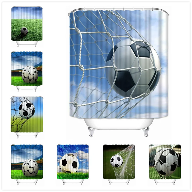 

Soccer Shower Curtain Football Sports Theme Waterproof Bathroom Polyester Fabric Bathtub Curtain with Hooks for Home Decoration