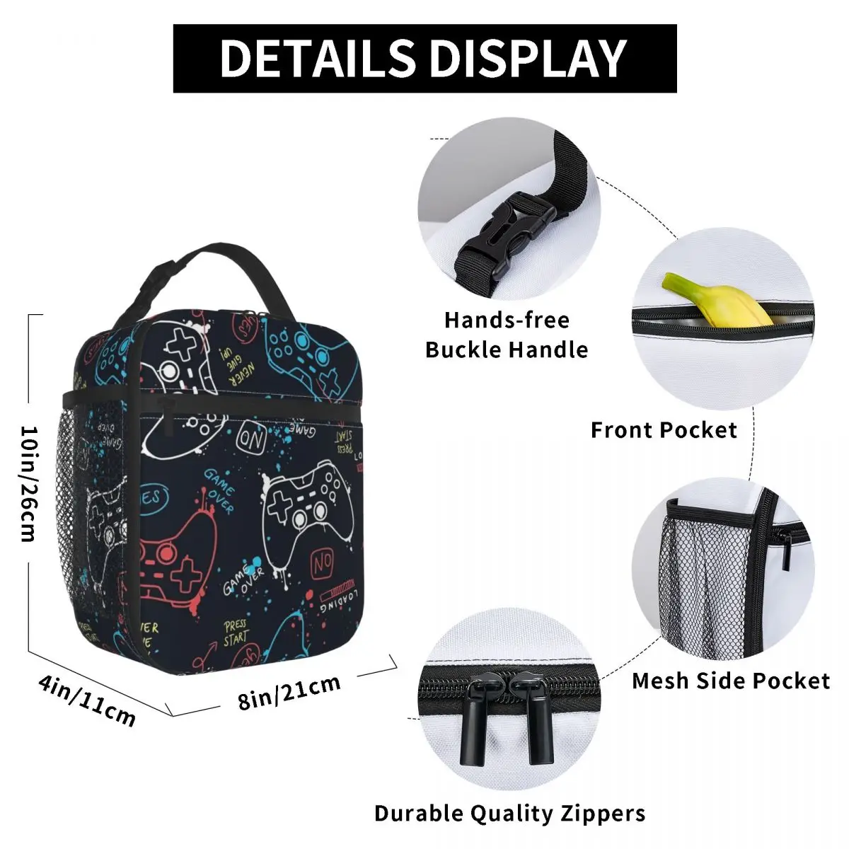 Video Game Controller Pattern Merch Insulated Lunch Bag For Outdoor Food Storage Bag Portable Cooler Thermal Lunch Boxes