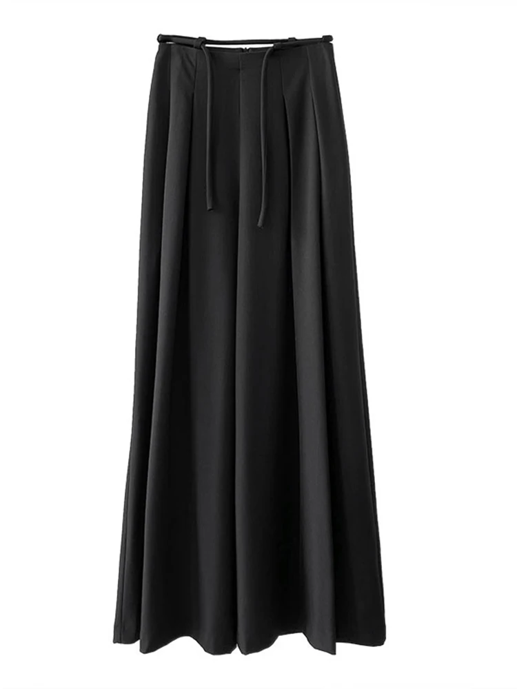 [LANMREM] Drawstring Pleated Pants For Women High Waist Wide Leg Suits Trousers Office Lady Clothes 2024 Summer New 26D8845