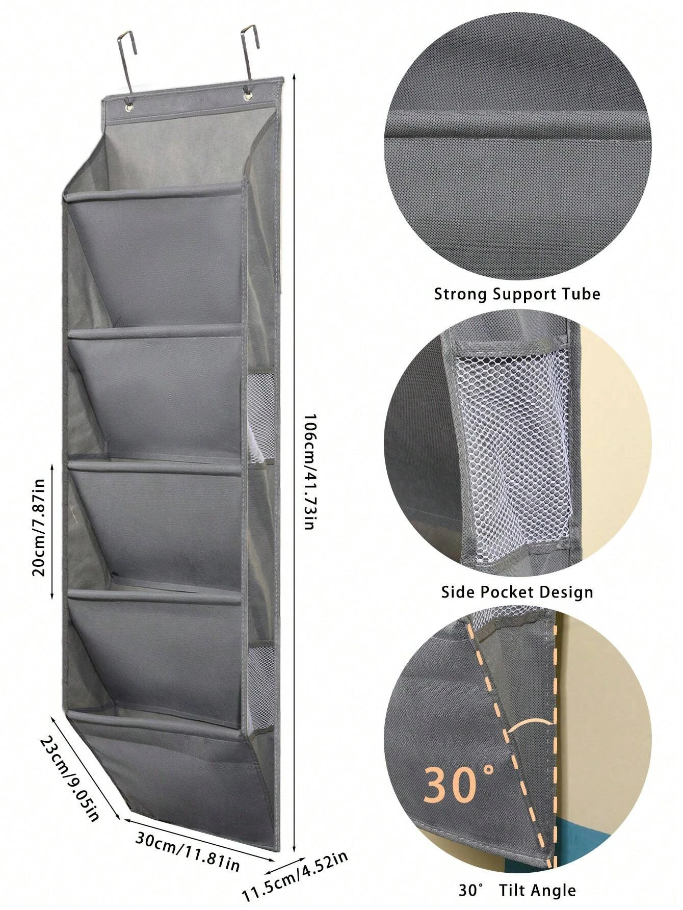 1pcs 5-Layer Over The Door Hanging Shoe Organizer, Gray Non-Woven Fabric Shoe Storage Hanging Bag,Hanging Shoe Rack 6