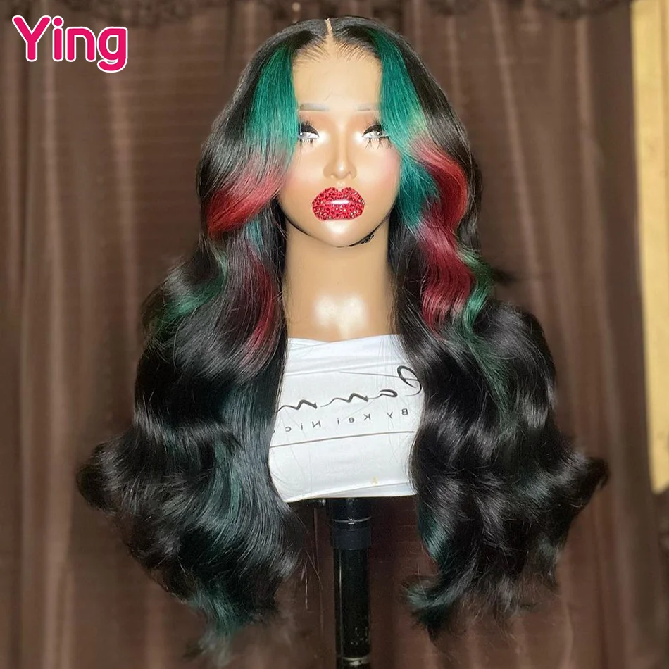 Tanie Ying włosy boże narodzenie peruka zielony 13x6 HD koronki Frontal ludzki włos