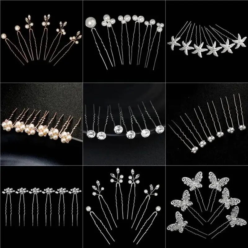 6PCS Popular Handmade Wedding Hair Pins Bridal Crystal Pearl