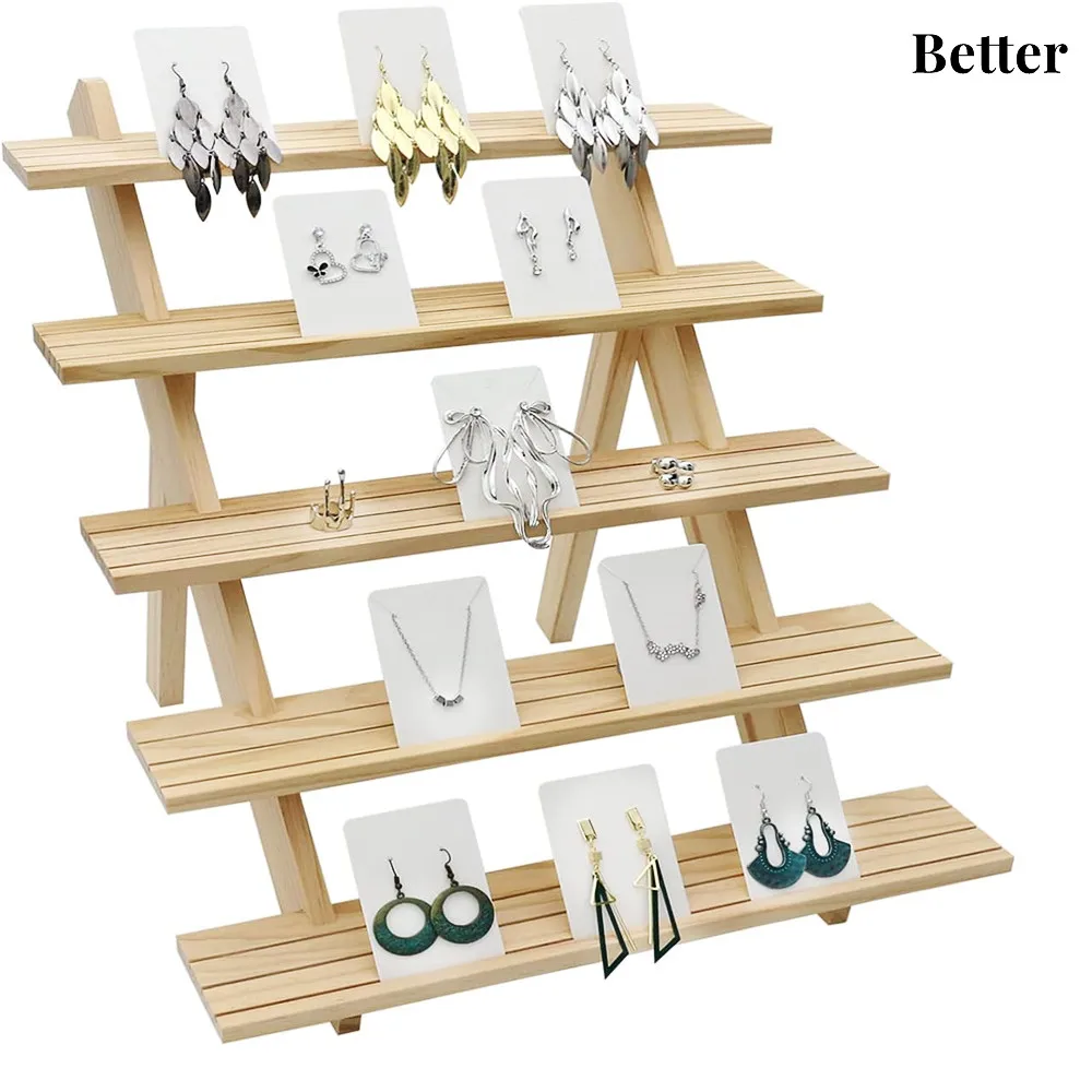 2/3/4/5-Tier Jewelry Pack Multi-layer Storage Rack Solid Wood Earrings Cardboard Rack Portable Retail Table Display Stand l shape earrings studs display shelf portable necklace stand rack storage holder creative storage box fashion jewelry organizer