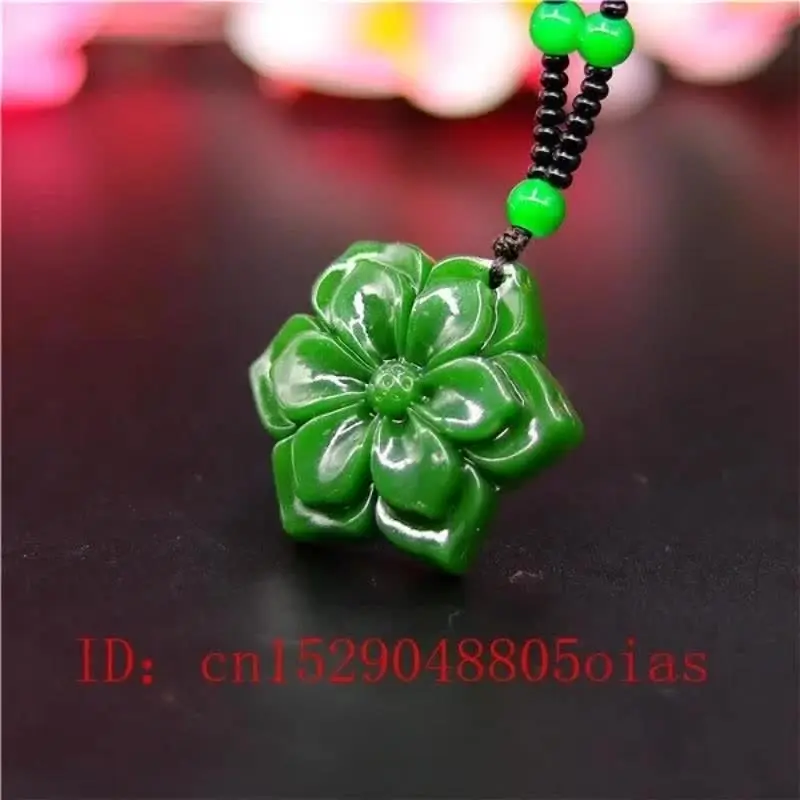 翡翠 豆型ペンダント 花チャーム付き 男性と女性のための中国の翡翠の花の形をしたペンダント,緑の天然真珠