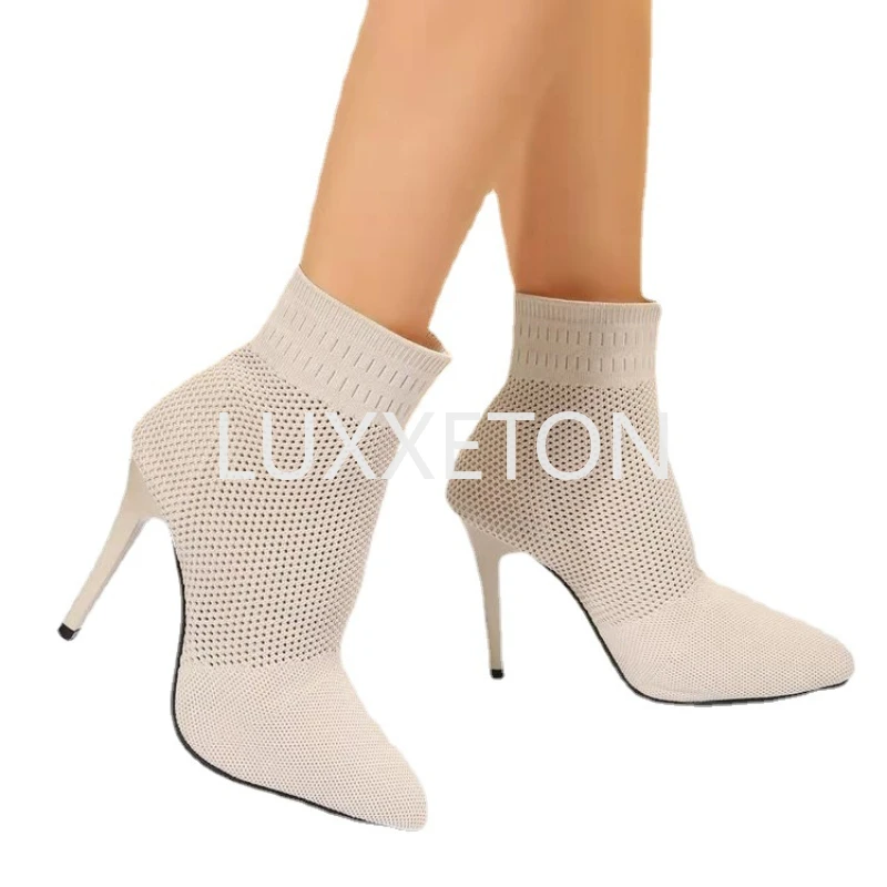 

Сезон весна-осень 2023, европейские и американские облегающие ботинки, носки, на высоком каблуке, на тонком каблуке, эластичные женские короткие ботинки