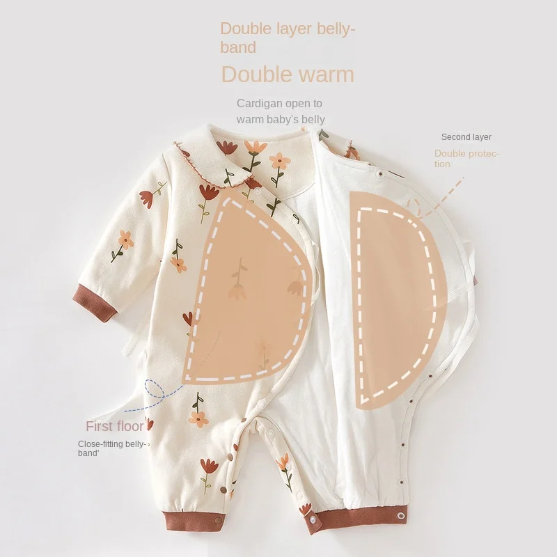 Newborn Butterfly Clothes Climbing Clothes Thickened Double Layer Warm Cotton Printed Monk Clothes Autumn and Winter