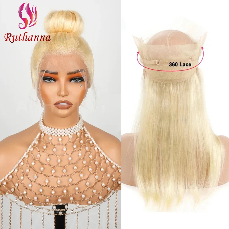 613 Color Honey Blonde 360 Lace Frontal Closure Straight 100% Human Hair Remy Transparent Lace Frontal 16 18 20 Inch Pre-Plucked