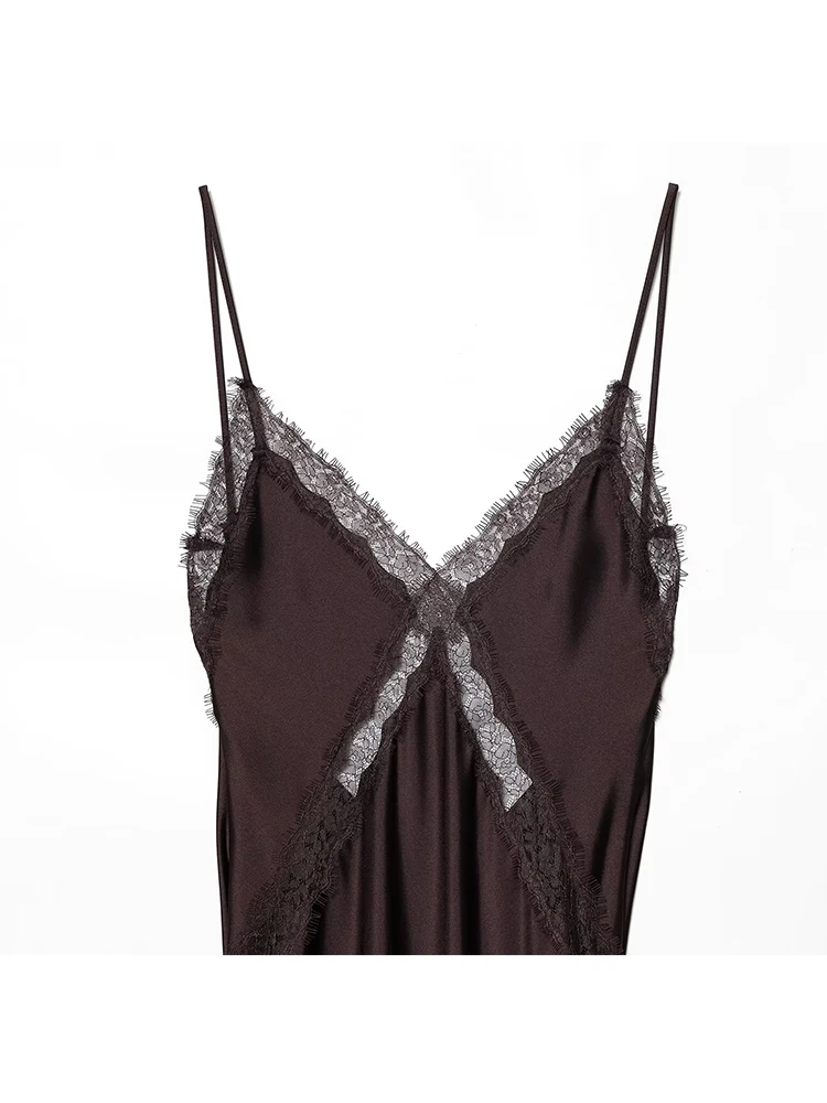 Sexy Women Lace Spliced Strap Long Dress 2026 Elegant V-neck Sleeveless Backless Party Dresses Fashion Club Robes