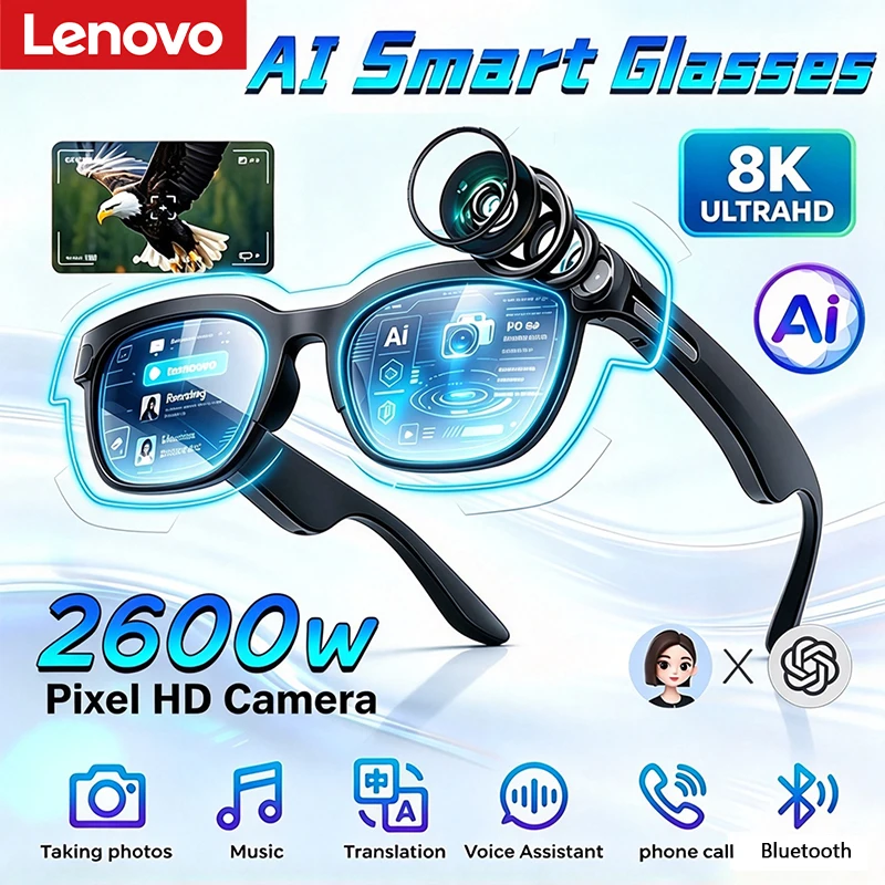 Lenovo NEW 8K 2600MP AI Smart Glasses Translation Vedio Photo Bluetooth Conversation Recording Listen Music Smart Sunglasses
