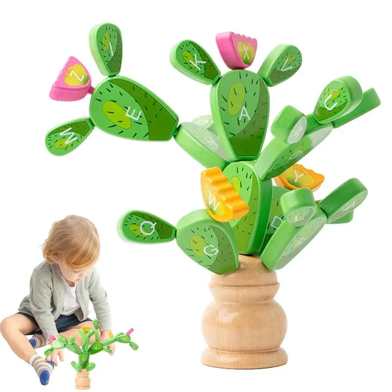 

Educational Stacking Tree Wood Cactus Stacking Balancing Toy Pre-Kindergarten Toys For Recreation Festive Gift Reward