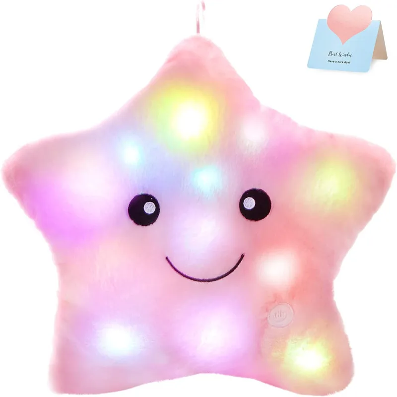S4d711678311f4b35a0f9c5385e760f5aE 34CM Creative Toy Luminous Pillow Soft Stuffed Plush Glowing Colorful Stars Cushion Led Light Toys Gift For Kids Children Girls