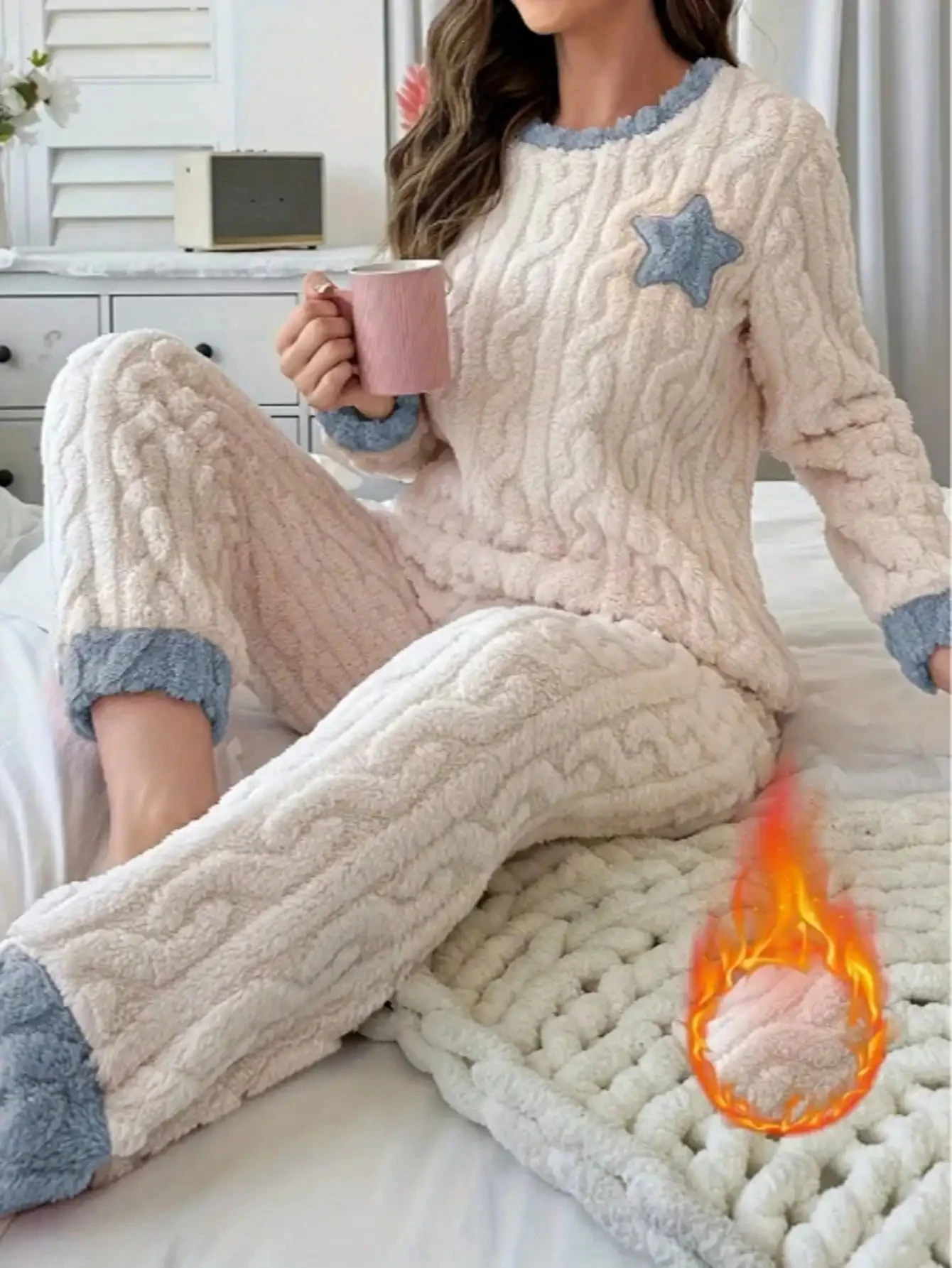 Women's Cozy Plush Cable Knit Fleece Pajama Lounge Set S4d713cc2e13a41cc8a6ce47d172c9815k