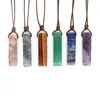 Crystal Cuboid Stone Pendant Natural Amethyst Lapis Lazuli Rose Quartz Stone Pendant Adjustable Rope Women Necklace Jewelry 2