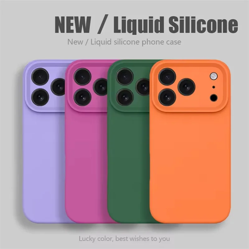 New Original Liquid Silicone Case For iPhone 17 16 15 14 13 12 11 Pro Max Plus Air 16E Camera Protection Shockproof Soft Cover 6