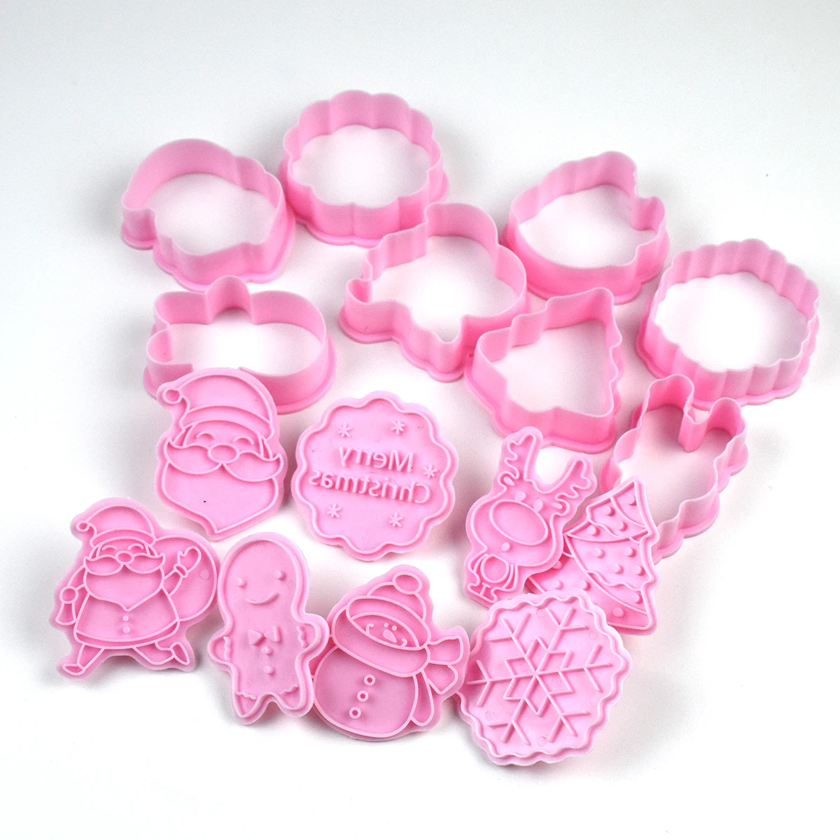 Description Picture 4 of item8Pcs Cookie Cutter Press Christmas Santa Claus Biscuit Mold Plastic Cookie Stamp Confectionery Kitchen Baking Pastry Tools