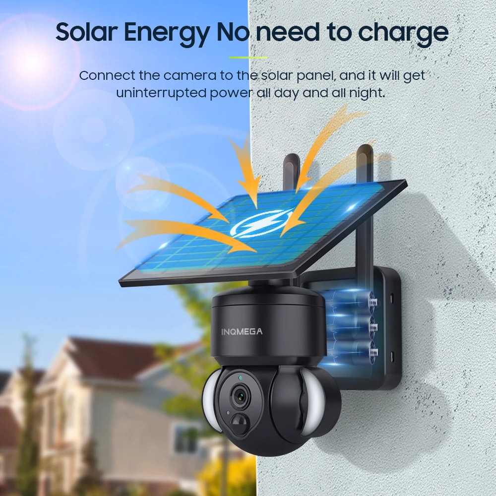 INQMEGA 3MP Multipurpose Outdoor 4G Solar Camera WIFI Wireless PTZ Motion Detection Two Way Audio Security Camera