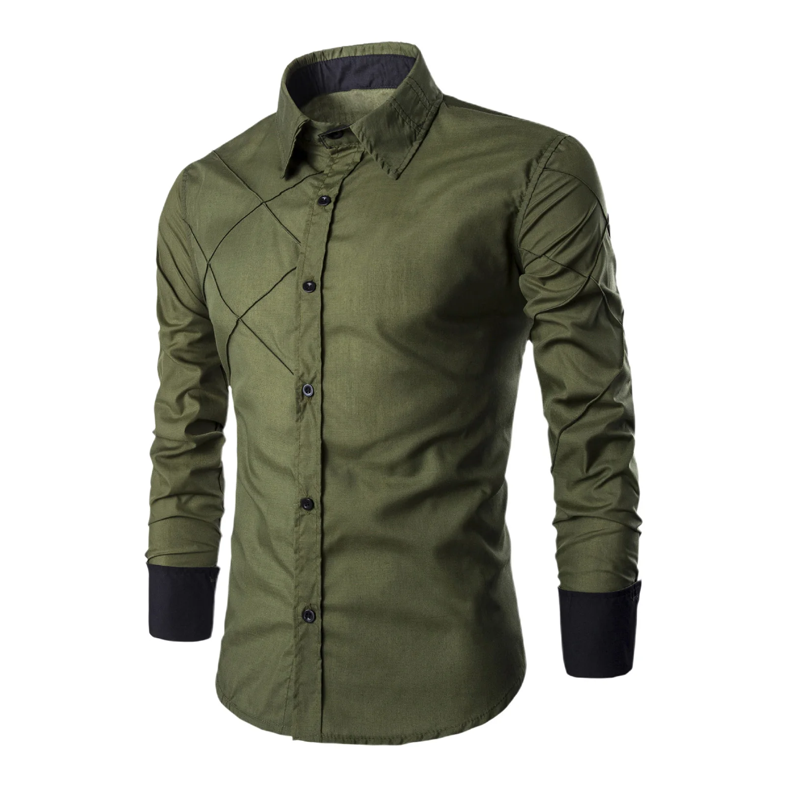 Men Casual Shirt Plaid Print Turn down Collar Single breasted