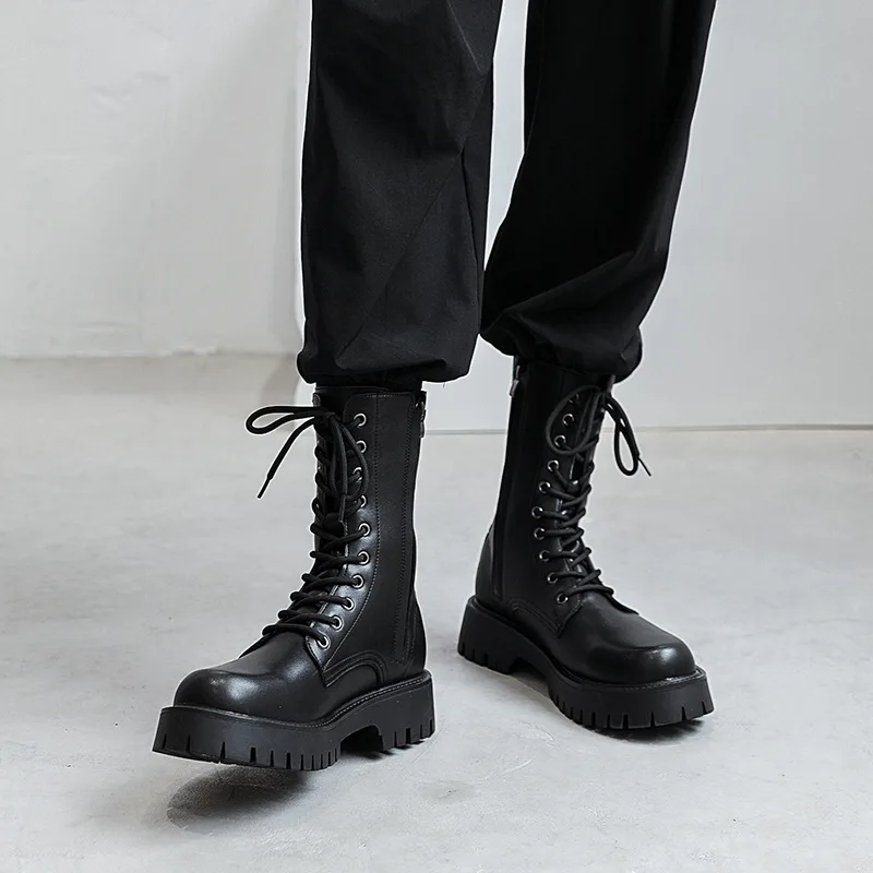 mens fashion motorcycle boots party nightclub dress black genuine leather shoes high top cowboy boot long