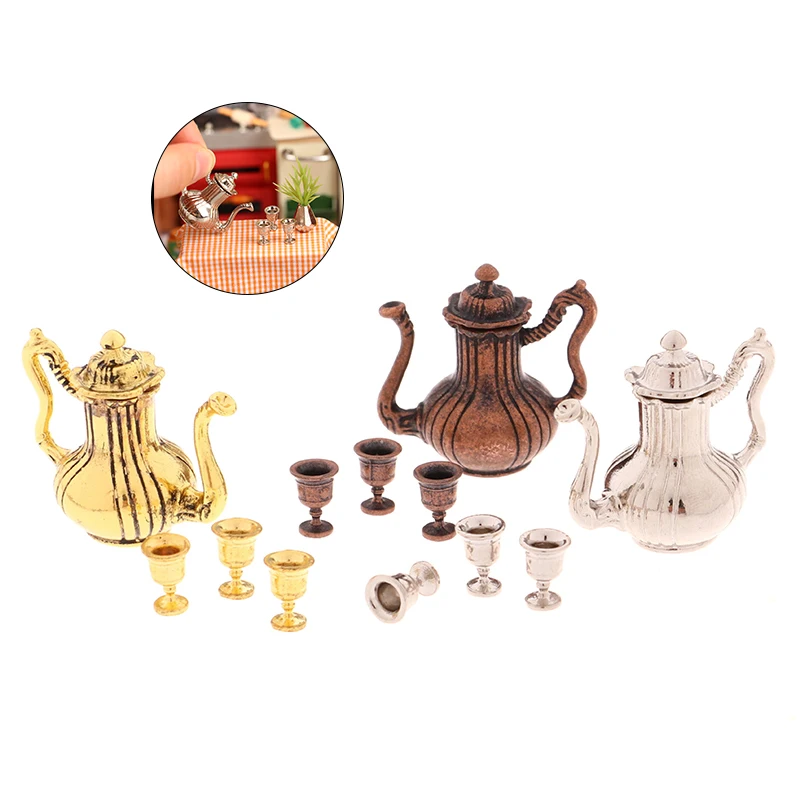 

1:6/1:12 Scale Dollhouse Miniature Wine Set Wine Jug Teapot Mini With Cup Tableware Model Decor Toy Doll House Accessories