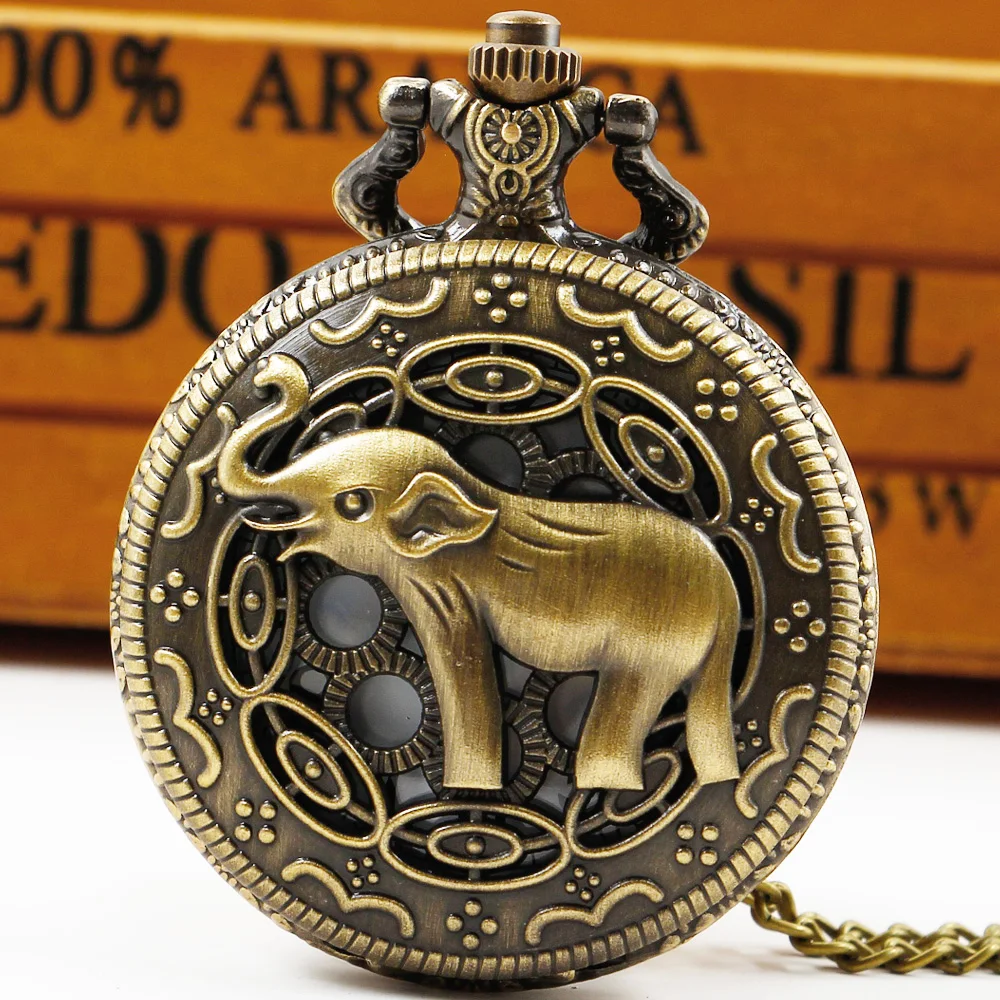 

Cute Elephant Carved Quartz Pocket Watch Necklace Children's Toys Practical Gift reloj de bolsillo