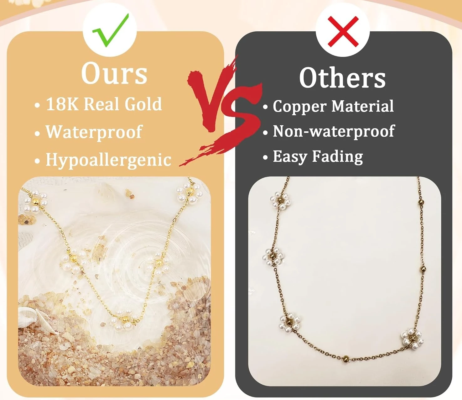 AOWVUTS Collana Donna 2 Pezzi Oro 14K - Perle E Margherite A Strati Regolabile