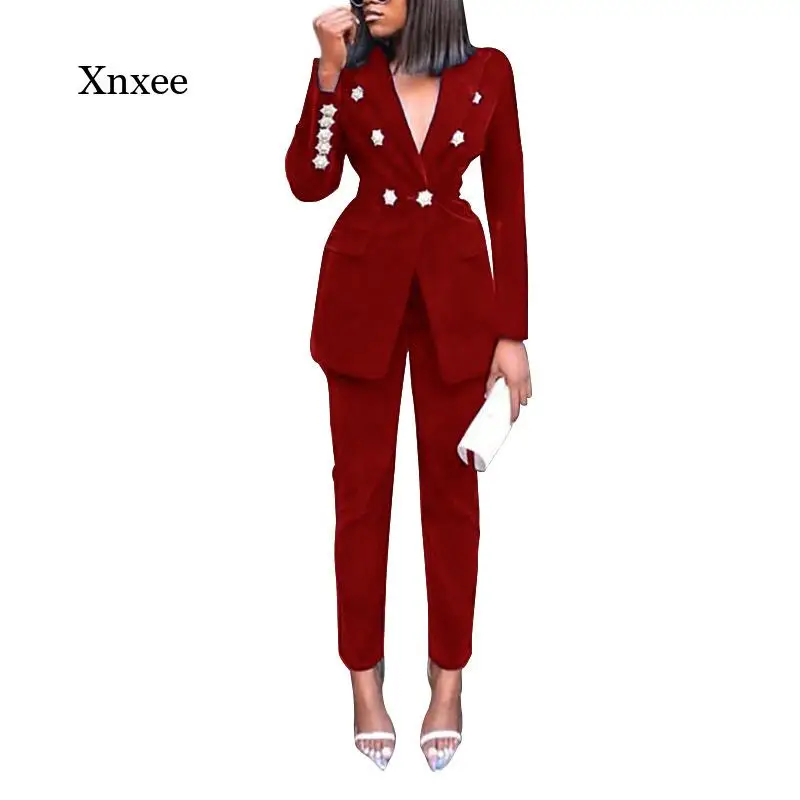 

Элегантный женский костюм из двух предметов, повседневные уличные костюмы, женский комплект из блейзера, шикарный офисный женский костюм из однотонного пиджака