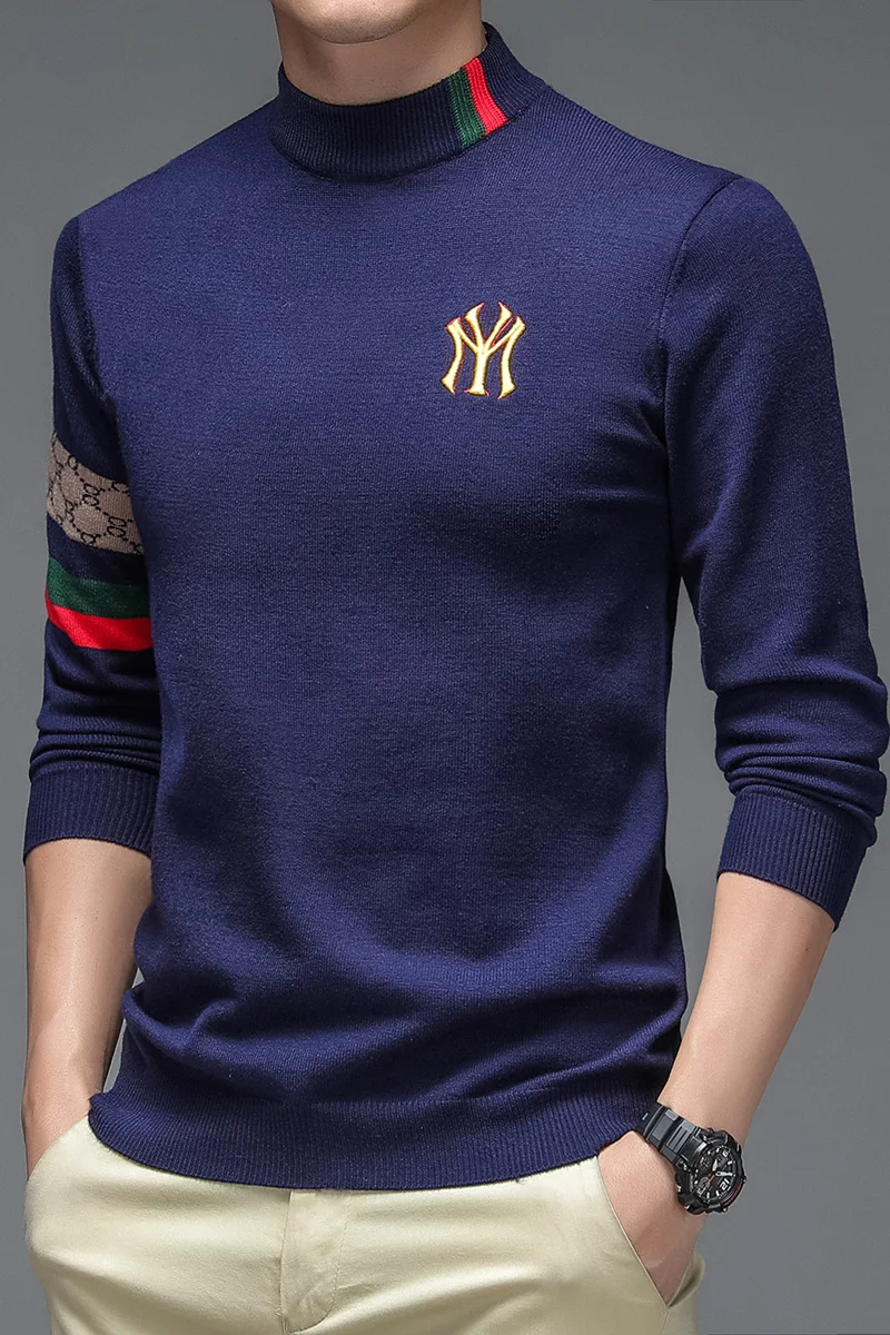 Spring New Mid Collar Men's Pullover Luxury Brand Sweater High Quality Casual Fashion Business Men's Bottom Shirt  men clothes