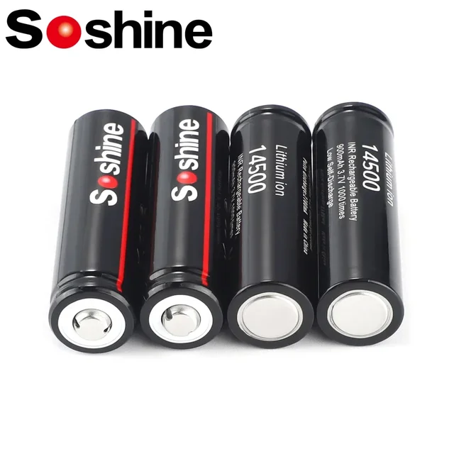 Soshine 14500 AA Li-ion Battery 3.7V 900mAh Rechargeable Battery Lithium Batteries 1000 Times for LED Flashlight Toys Calculator 1